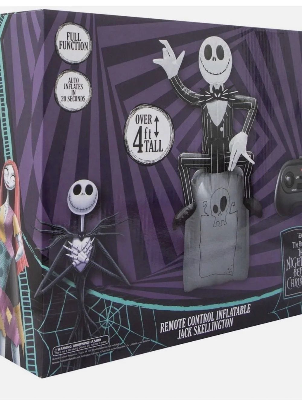 Disney Jack Skellington Remote Control Inflatable RC Moves 360 Degrees 4’ Tall